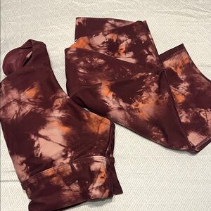 DSG Tie-Dye bike shorts and bra in Burgundy and Orange